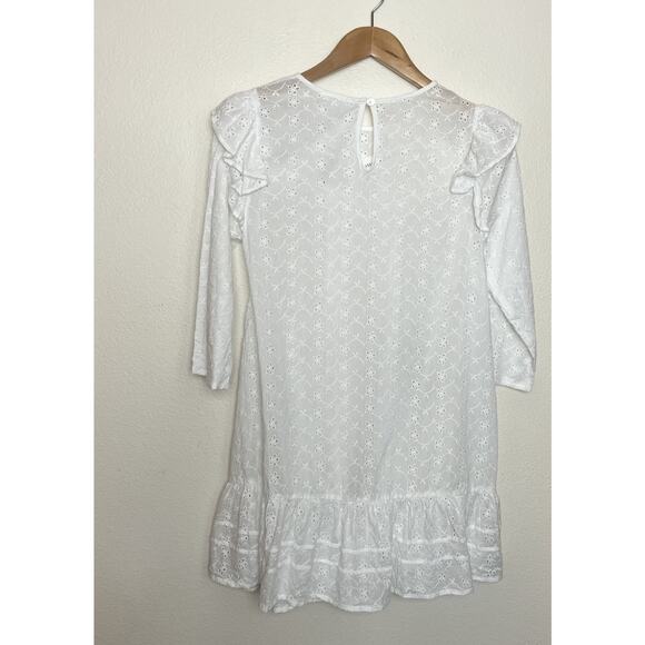 NWT DRA Los Angeles Eyelet Ruffle Short Mini Dress Women’s Sz Medium White - Picture 4 of 8